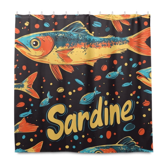 Yayeee Shower Curtain with Hooks 72"x72" Waterproof Fabric Bathroom Hanging Decor, Black Sardines Pattern