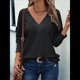 thumbnail image 5 of Blusas Elegantes e Informales para Mujer, con Cuello en V, Larga, Botones, Encaje Calado y Bordado. Negro XXL, 5 of 7