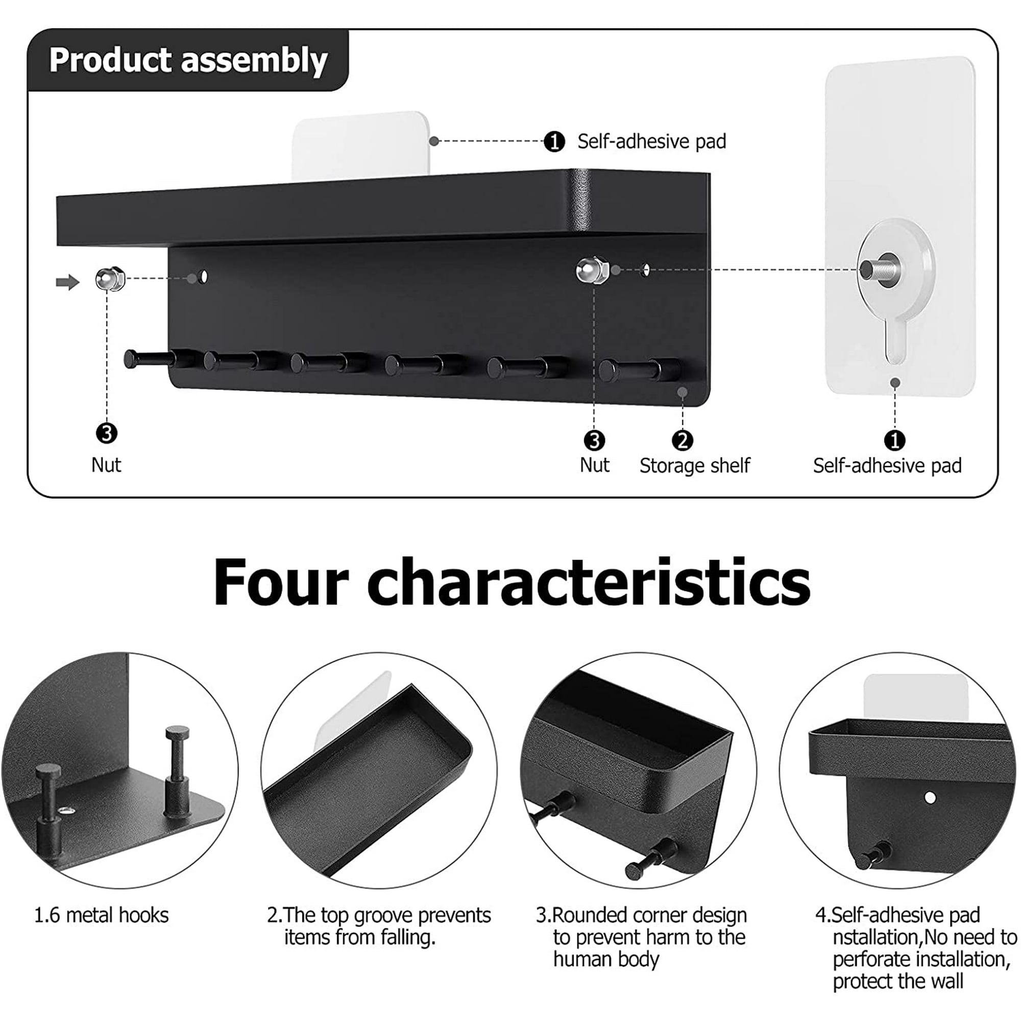 Armoire À Clés En Bois Avec Étagère À Clés, Organiseur Mural Pour Clés