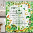thumbnail image 2 of St Patrick''s Day Shower Curtain, Green Clover Shamrock Leaves Inspirational Quotes Trust in The Lord Rustic Wooden Board Farmhouse Bathroom Curtains, Spring Green Bathroom Accessories, 72X72in, 2 of 6