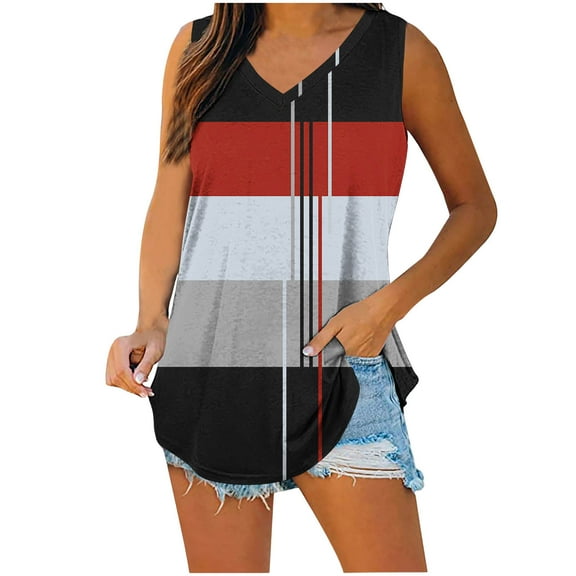 Generic Women V Neck Tank Tops Summer Loose Casual Basic Fashion Printed Sleeveless Shirts