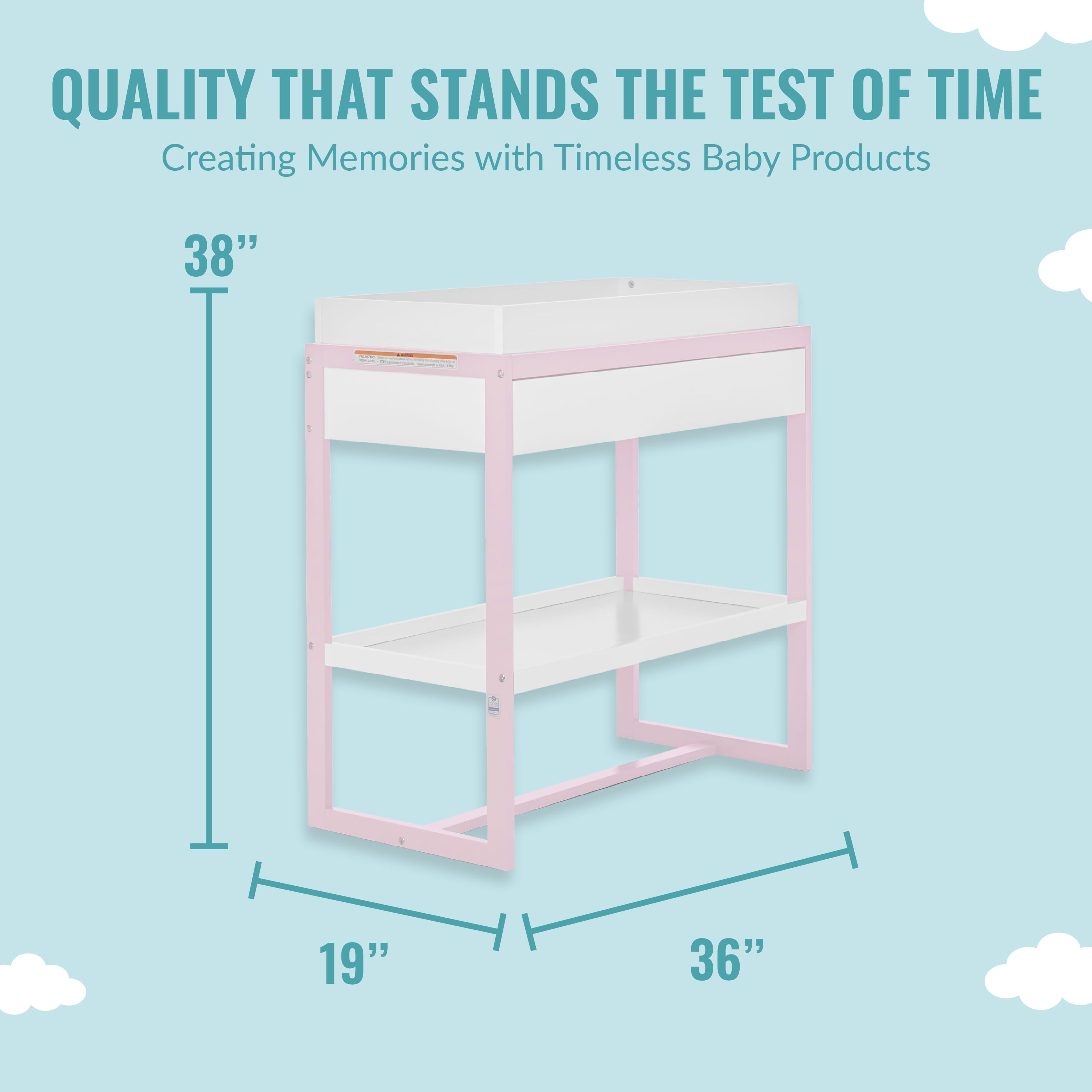 Dream On Me Arlo Changing Table, Made of Solid New Zealand Pinewood, Blush Pink