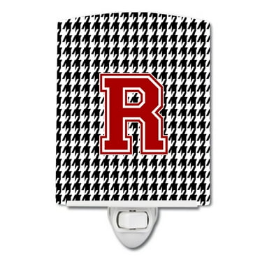 Caroline's Treasures CJ1021-RCNL Letter R Monogram - Houndstooth Black Ceramic Night Light, 6x4x3", multicolor