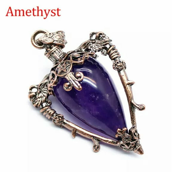 HOOUN Waterdrop Chakra Pendulum Crystal for Dowsing Spiritual Divination Stone Pendant-Amethyst (Bronze)-1PC (Random Pick)