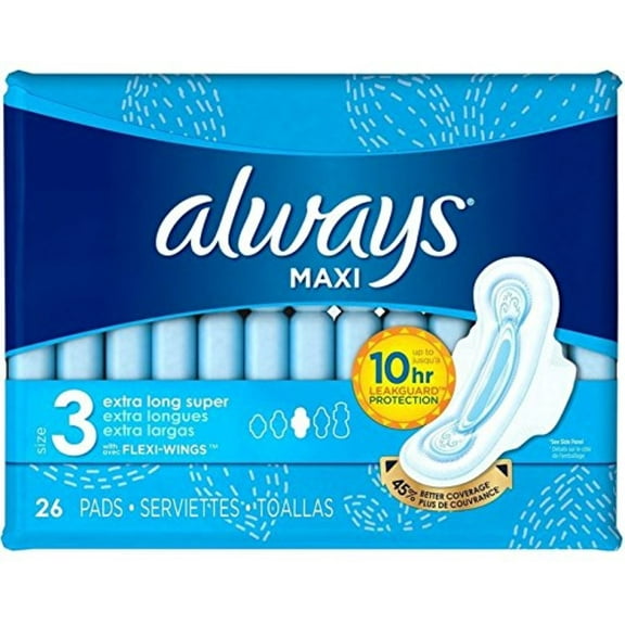 Always Maxi Pads, Extra Long Super, 26 Ct, 2 Pack