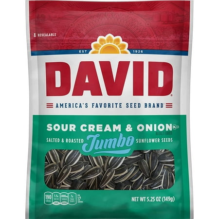 DAVID Roasted and Salted Sour Cream Jumbo Sunflower Seeds, Keto Friendly, 5.25 oz, 12 Count (Pack of 1)