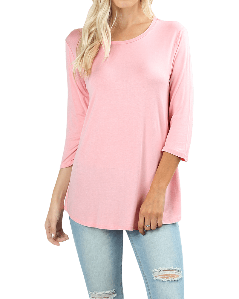 Women Boat Neck 3/4 Sleeve Rayon Draped Dolphin Hem Tunic T-Shirt Top ...