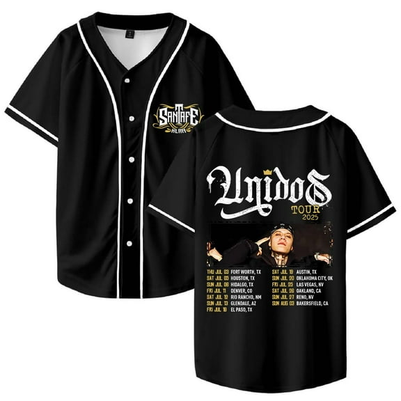 Santa Fe Klan Unidos Tour 2025 Merch Baseball Jersey V-Neck Shirt Women Men Short Sleeve Streetwear Clothes