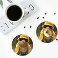 thumbnail image 4 of Honeii Heavy Metal Style Guinea Pig print Leather Coaster Set of 4, ideal for safeguarding your furniture from drinks spills and effortless cleanup-Round Shape, 4 of 6