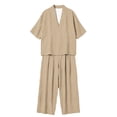 thumbnail image 4 of Two Piece Sets for Women Summer Casual Outfit Sets Fashion Stripes Printed V Neck Short Sleeve Topss and Wide Leg Double Pocket Pants Set Vacation Travel Outfits Fashion 2026, 4 of 6