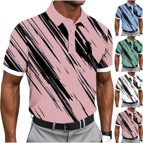Hinvhai Men's Polo Shirts Short Sleeve Button Collar Geometry Printed Golf Tshirts Big and Tall Business Casual Fashion Tops White XL(XL)