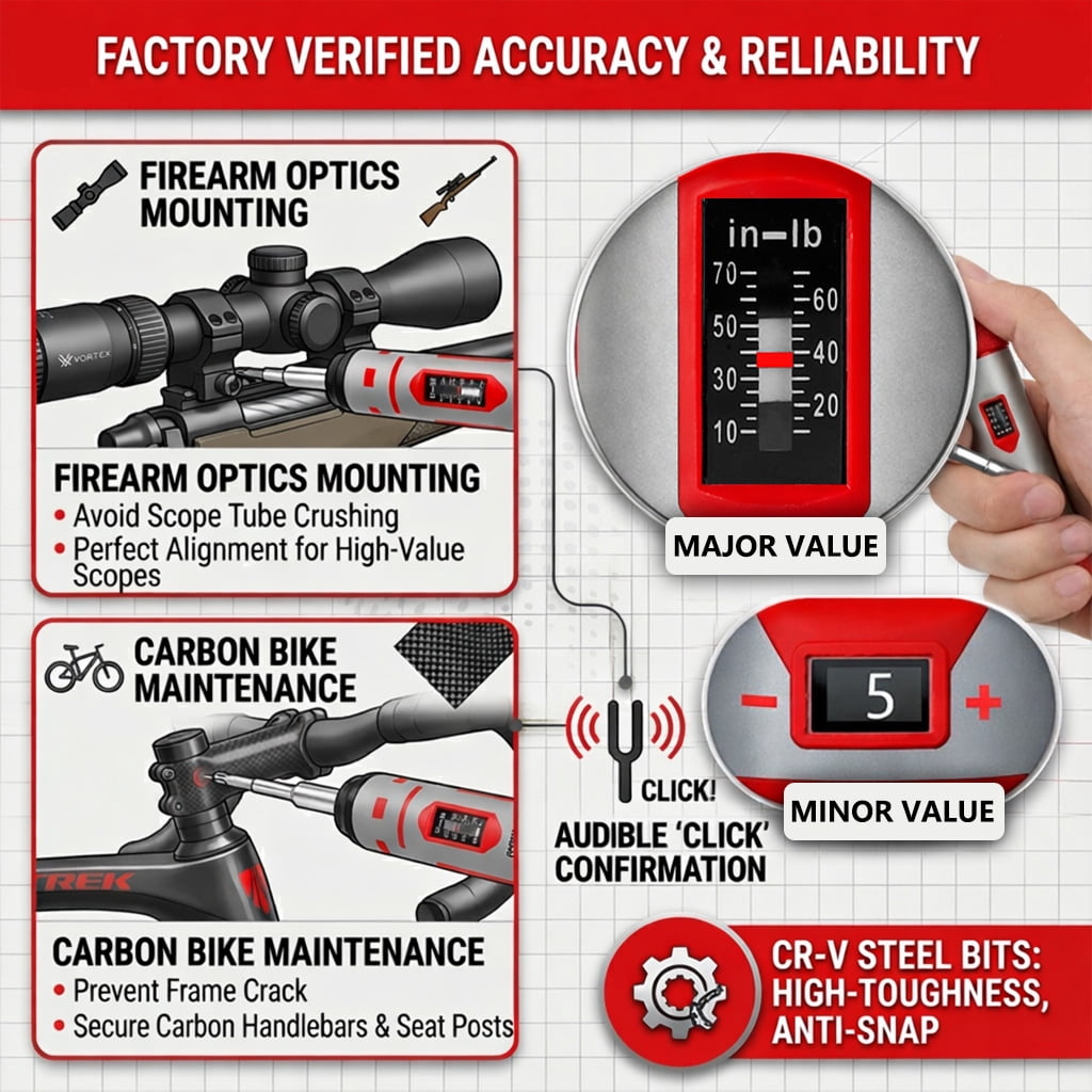 42Pcs Torque Screwdriver Set 10-70 Inch Pounds, 40 Bits - Hex,Torx, Flat,Phillip,Square andTorx Security Bits for Professional Maintenance，Accurizing Scope Mounting and Bicycle Repairing