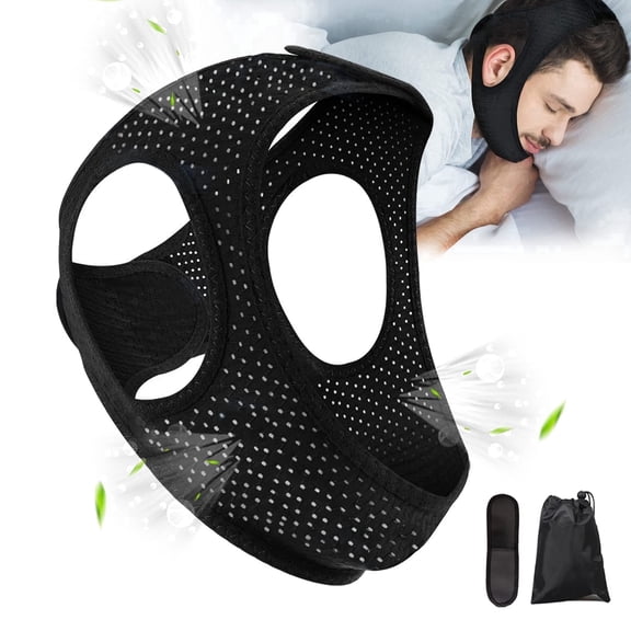 XunKA Anti-Snore Chin Strap, Breathable Adjustable Jaw Support, Non-Stick, Fade-Resistant Black