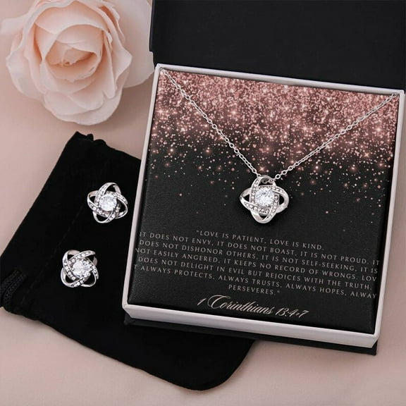 Love knot earring and necklace set love is patient love is kind Necklace Gift For her Bithday