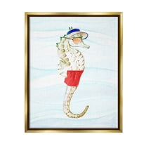 Stupell Lifeguard Seahorse Funny Nautical Landscape Painting Gold Floater Framed Art Print Wall Art
