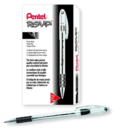 Stick Ballpoint Pen Trans Barrel .7mm Qu... Pentel BK90A R.S.V.P Black Ink 