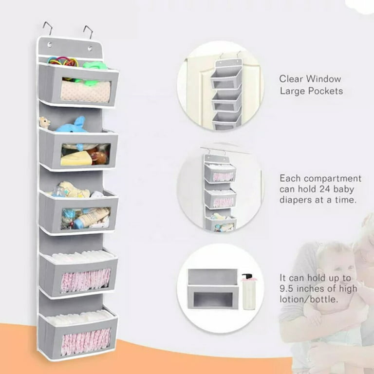 Yecaye 1 Pack Over Door Hanging Organizer 5 Pockets Wall Closet Hanging  Storage Shelves for Baby Nursery Bathroom, Gray
