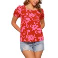 thumbnail image 4 of INSPIRE CHIC Women's Floral Square Neck Blouse Casual  Puff Short Sleeve Summer Top XS Red, 4 of 6