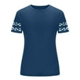 thumbnail image 4 of Wyobmus Women Casual T-Shirt Hollow Out Short Sleeve Tops Summer Round Neck Casual Tee Shirts 2025 Summer Fashin Clothes S-2X Navy, 4 of 4