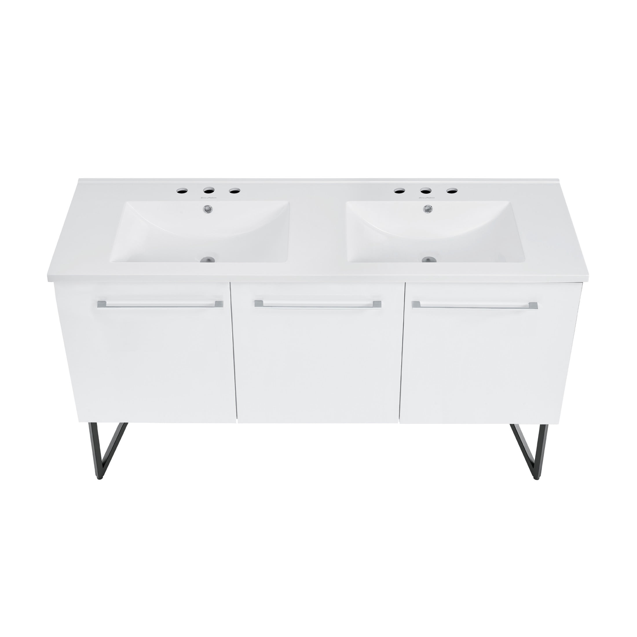 Annecy 60 in. White, Double Basin Bathroom Vanity With White, 3-Hole Artificial Stone Sink Top