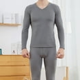 thumbnail image 4 of dzxyzu Men's Seamless Long Johns Sanding High Elastic Thermal Underwear Fleece Lined Base Layers Double-Sided Double-Color Velvet V-Neck Suit for Cold Weather -Gray, 4 of 9