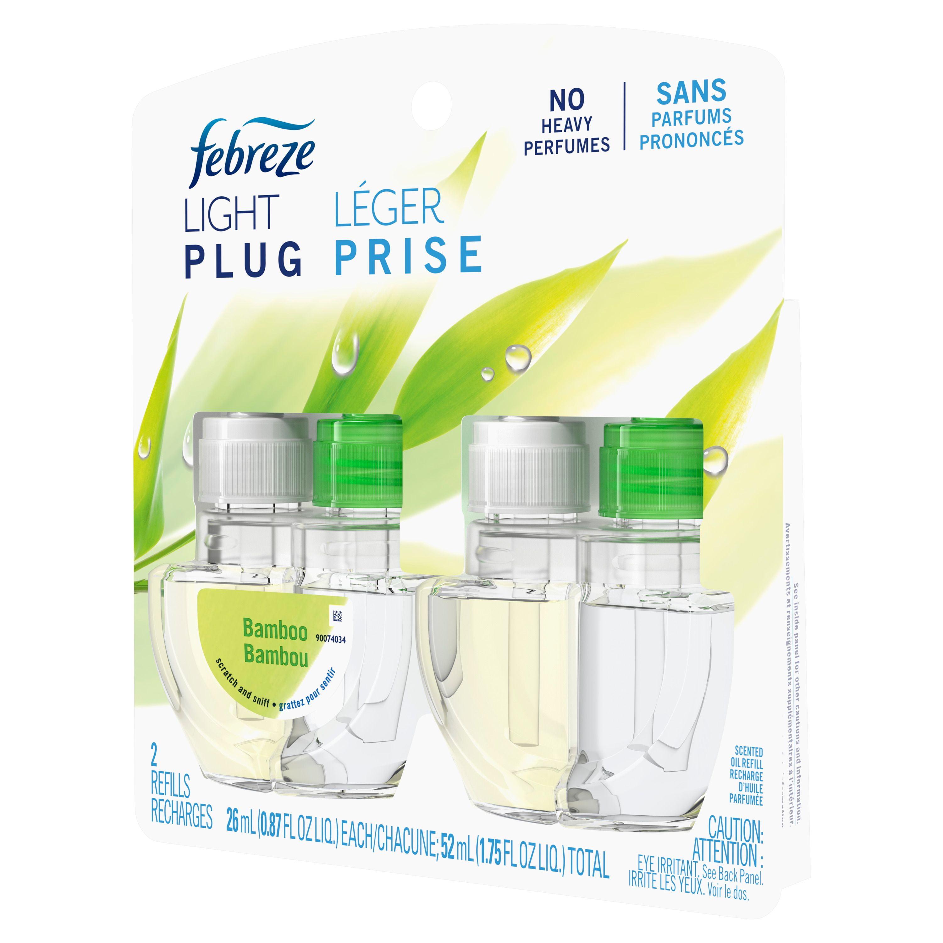 Febreze Plug In Air Freshener, Odor-Fighting Scented Oil Refill, Light Bamboo Scent, 2 Refills, 52ML