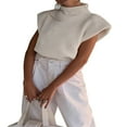 thumbnail image 3 of Femmes Épaulette Pull Haut Col Roulé Sans Manches Pull Large Épaule Tricotée Pull Haut, 3 of 7