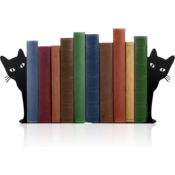 Cute Cat Bookends Peeping Cat Metal Book Ends for Shelves | Bookshelf Decorative Objects Home Office Desk Bookshelf Cat Lover Gifts for Women