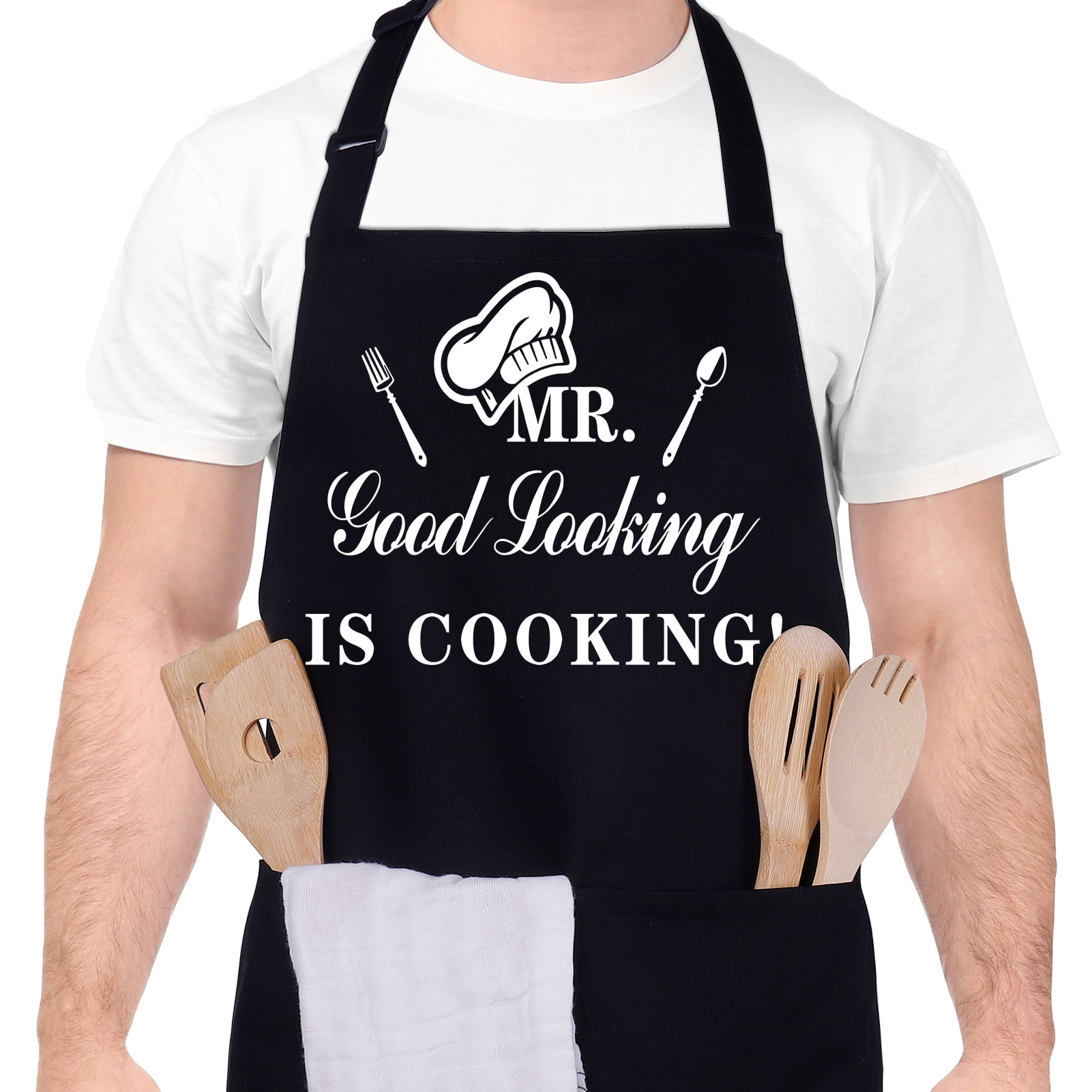 AOWOO Funny Cooking Aprons for Men Women - Cotton Apron with 2 Pockets for Dad Mom, Adjustable Kitchen Cooking Aprons, BBQ Grilling Chef Apron - Father's Day Gifts for Dad Husband