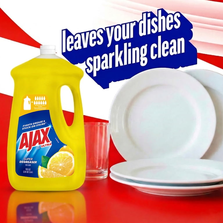 Ajax Ultra Dish Washing Liquid Soap, Super Degreaser, Lemon Scent