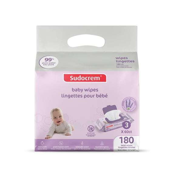 Sudocrem® Pure Water Baby Wipes - Lavender | 180 Count | Sensitive Skin