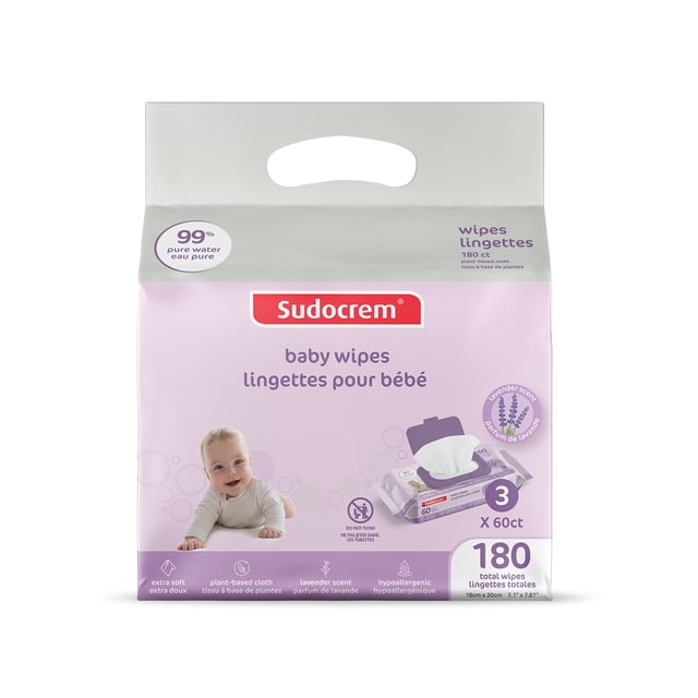 Sudocrem® Pure Water Baby Wipes - Lavender | 180 Count | Sensitive Skin