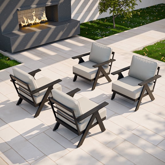 COOS BAY Iron Luxe 4 PCS Modern Outdoor Aluminum Patio Lounge Chairs, Black/Beige
