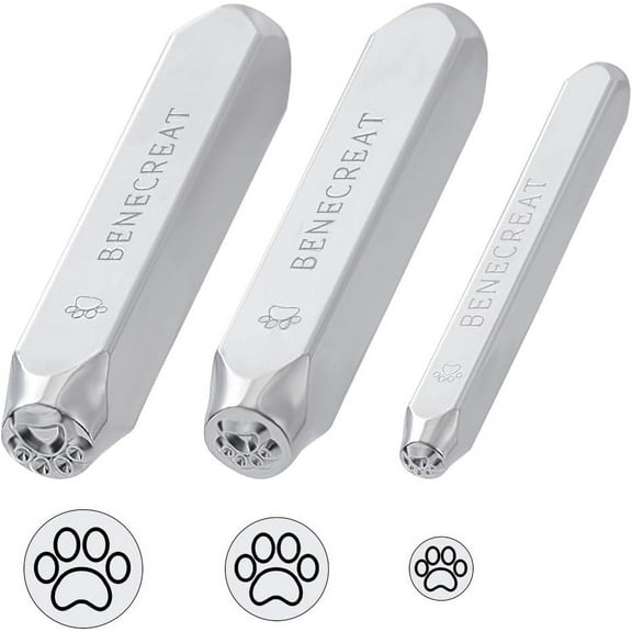 3 Pcs Dog Paw Design Metal Stamp Set 3/5/7mm Metal Stamps for Leather Wood Clay Punching and Stamping Punch Tools Scrapbook Supplies