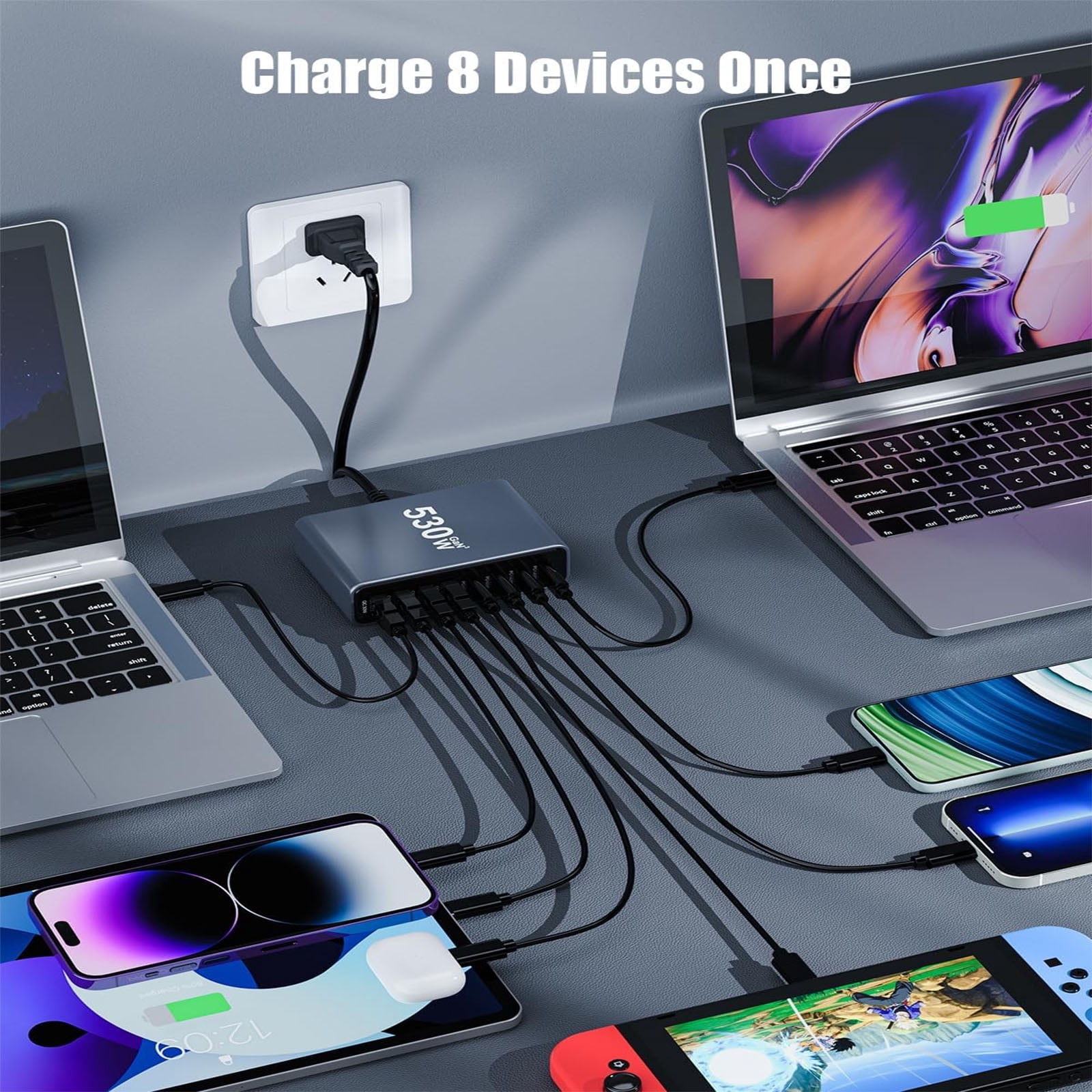 BALoFI 530W USB C Charger Block, 8-Port GaN IV USB C Charging Station, 100W Laptop Fast Charger Adapter, Travel Essentials for MacBook Pro/Air, Dell, iPad, Samsung Galaxy