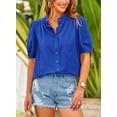 thumbnail image 4 of PRETTYGARDEN Women's Summer Button Down Shirts Short Lantern Sleeve V Neck Cotton Cute Dressy Casual Ladies Tops Blouses, 4 of 6
