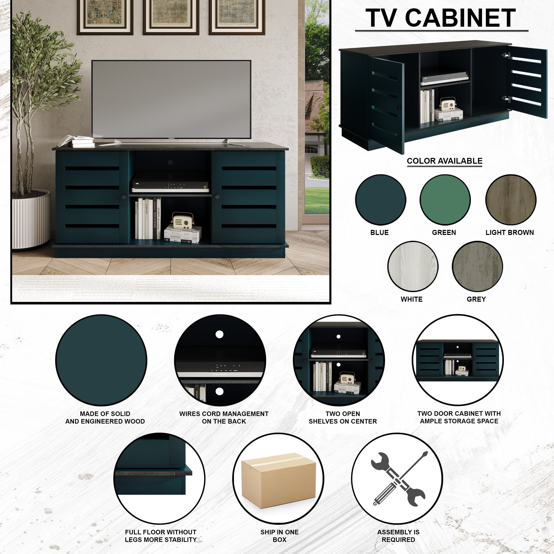 Castle Place Vintage TV Stand Console for TVs up to 50", Green