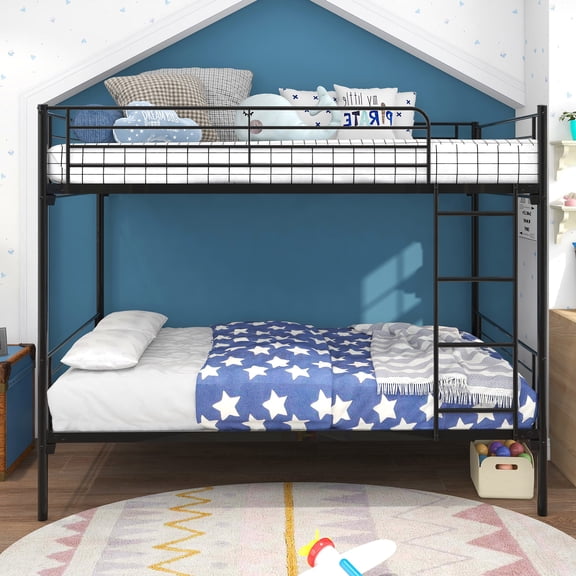 Gewnee Twin over Twin Metal Bunk Bed with Ladder for Kids Adult Children,Black