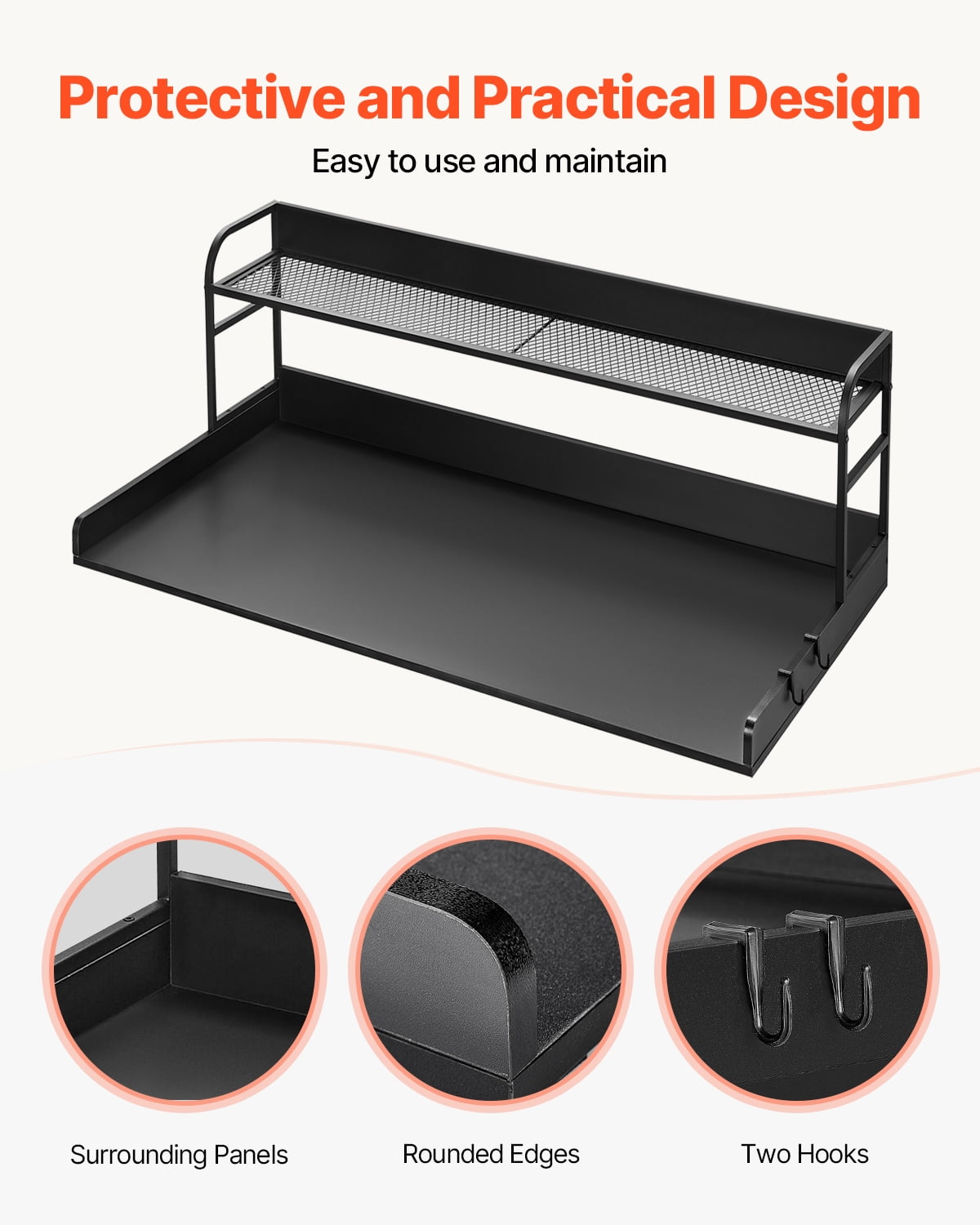 KFFKFF Laundry Room Organizer with Dual-Level Shelf, 54" x 27" Timber Constructed Washer-Dryer Surface with Non-Slip Cushions, Water-Repellent Laundry Appliance Overlay, Black