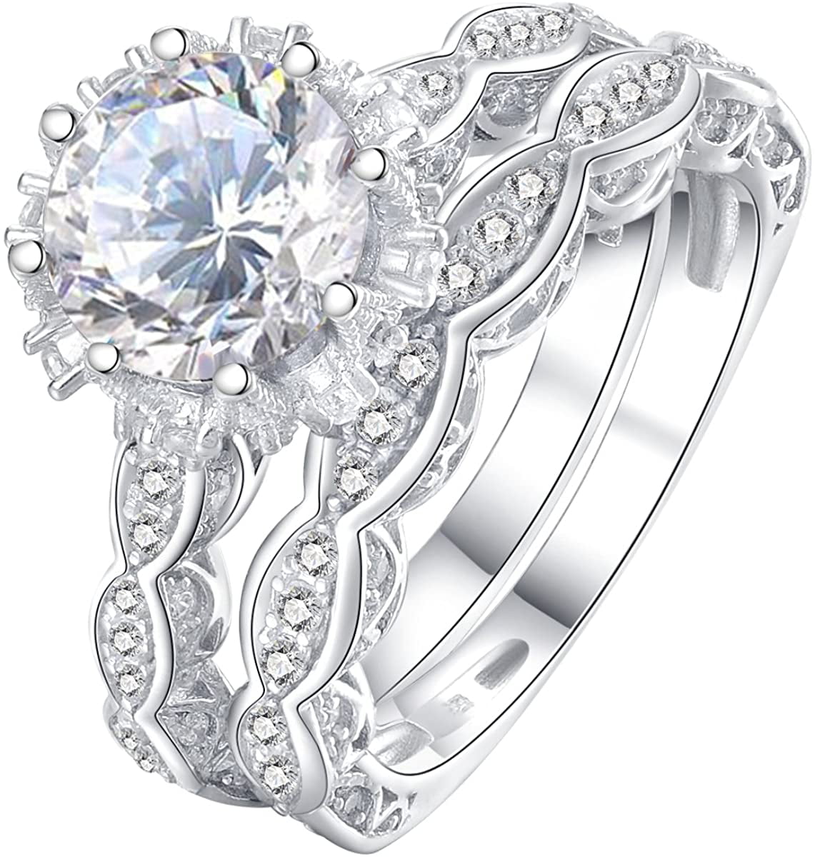 Retro Womens Three-Stones CZ 925 Silver Wedding Luxury Engagement Ring Size 5-10