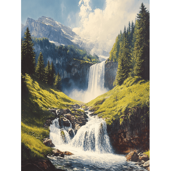 Mountain Waterfall Canvas Print/Wall Art, Suitable for Living Room, Bedroom, Office, Bathroom, and Hotel Decoration