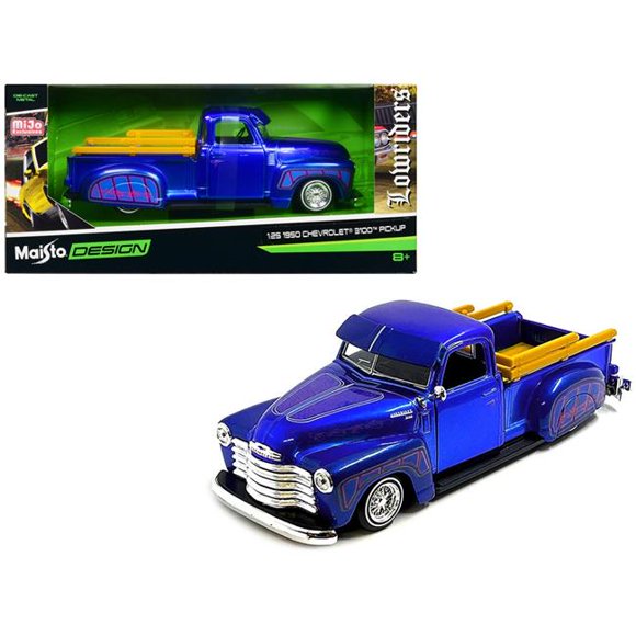 Maisto 32545BL 1950 Chevrolet 3100 Pickup Truck Lowrider with Graphics Lowriders Series 1-25 Scale Diecast Model Car, Candy Blue