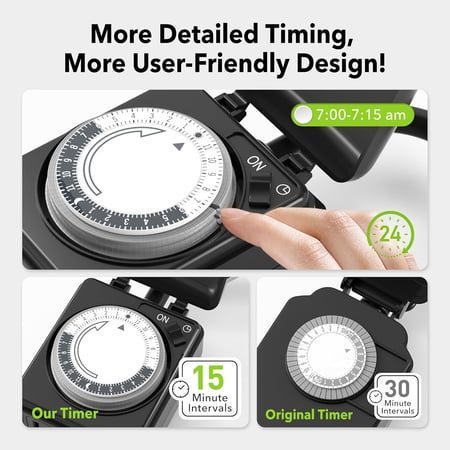 BN-LINK Compact Outdoor Mechanical Timer, 24 Hour Programmable Dual Outlet Timer - Plug in, Waterproof, Heavy Duty, For Lamps Christmas Lights - Image 4