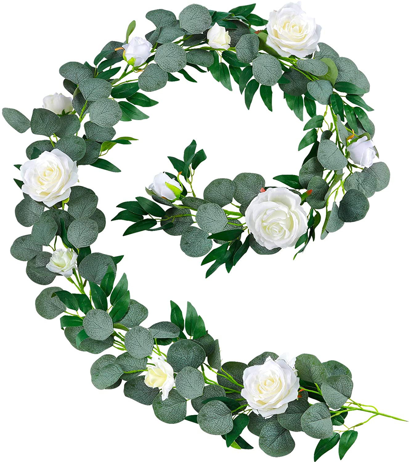 Decorative White Rose Flower Artificial Foliage Garland 