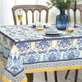 thumbnail image 2 of Arabesque Tablecloth,Blue Yellow Floral PatternTable Cloth, French Country Tablecover for Rectangle Tables 60 x 84,Perfect for Kitchen Dinner, Restaurant ,Holiday Picnic Party Table Cover, 2 of 5