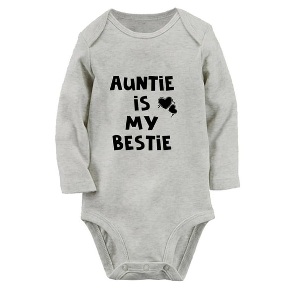 iDzn Auntie Is My Bestie Funny Rompers, Newborn Baby Unisex Bodysuits, Infant Jumpsuits, Toddler Kids Long Sleeve Oufits (Gray, 6-12 Months)