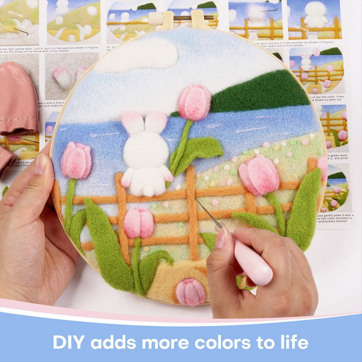 Needle Felt Set,Needle Felt Supplies for Beginners,With Felt Needle,Picture Frame Foam Pad,Felt Cloth and Instructions,1 set x Needle Felting Kit With English manual