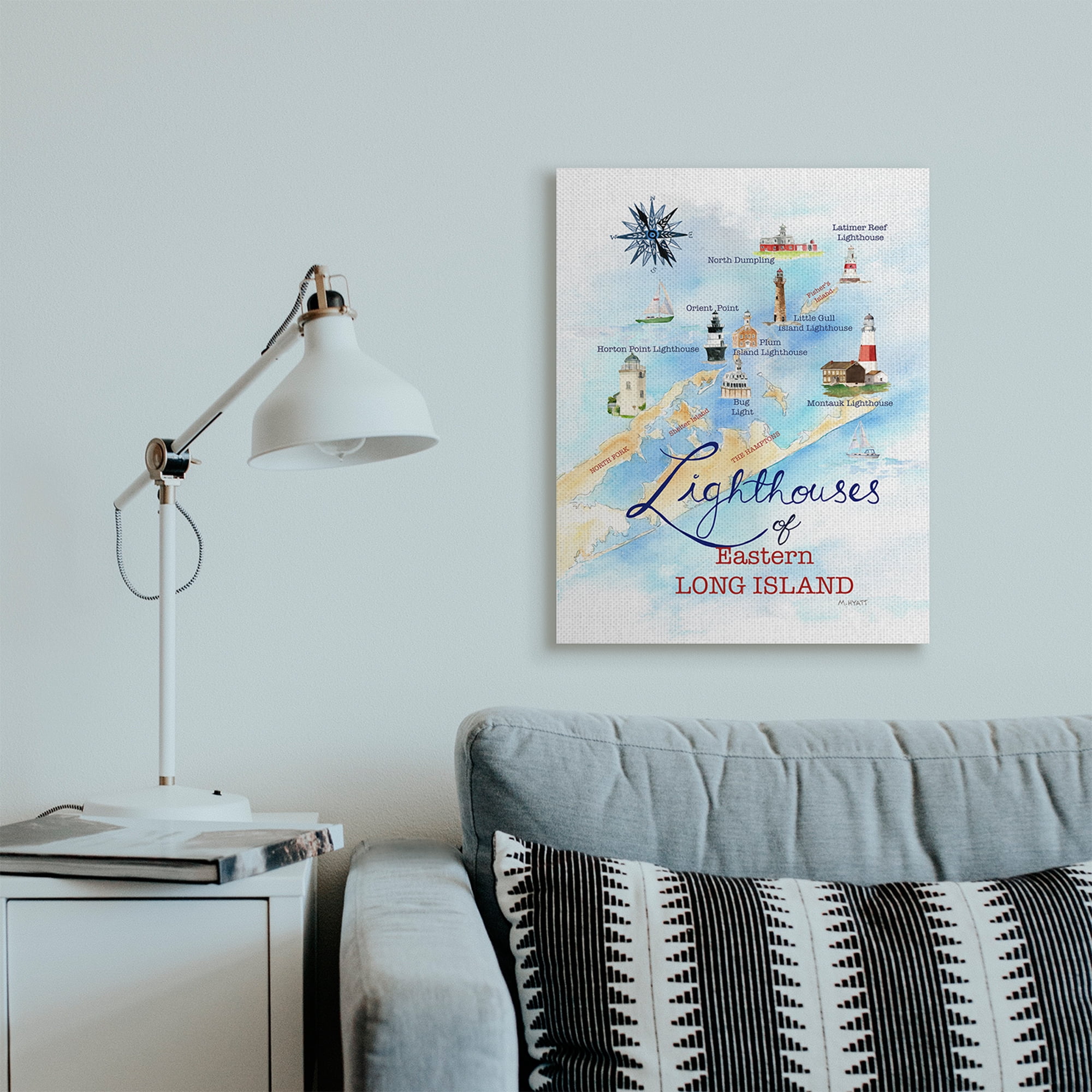 Stupell Industries Nautical Map of Eastern Long Island Lighthouses Canvas Wall Art, 24 x 30, Design by Melissa Hyatt LLC