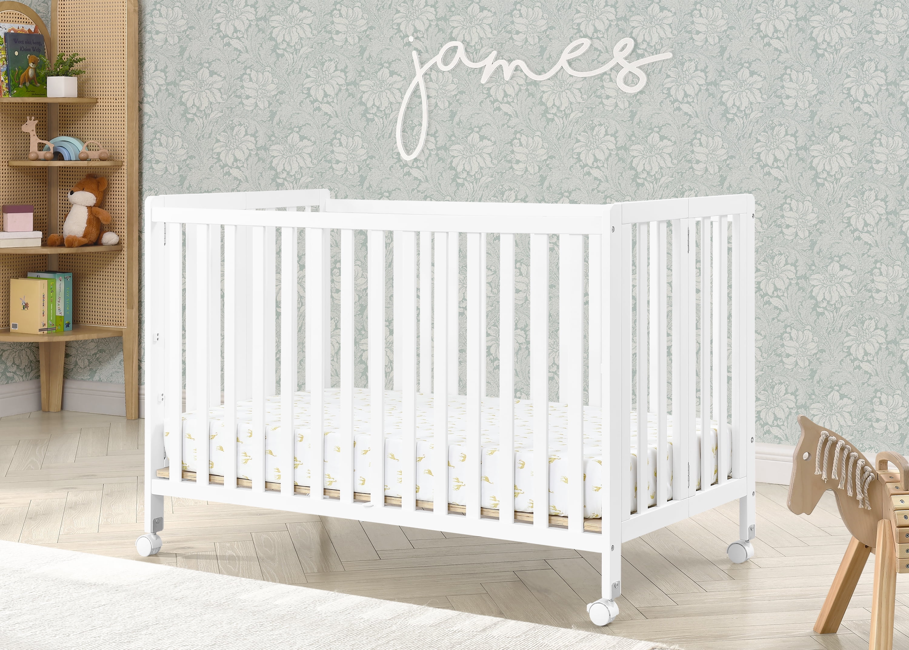 Simmons Kids Aria Full Size Portable Folding Crib - Greenguard Gold Certified, Bianca White