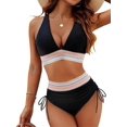 thumbnail image 2 of Top-kevin Blooming Jelly Women High Waisted Bikini Sets Tummy Control Swimsuits Color Block Two Piece Drawstring Bathing Suit, 2 of 22
